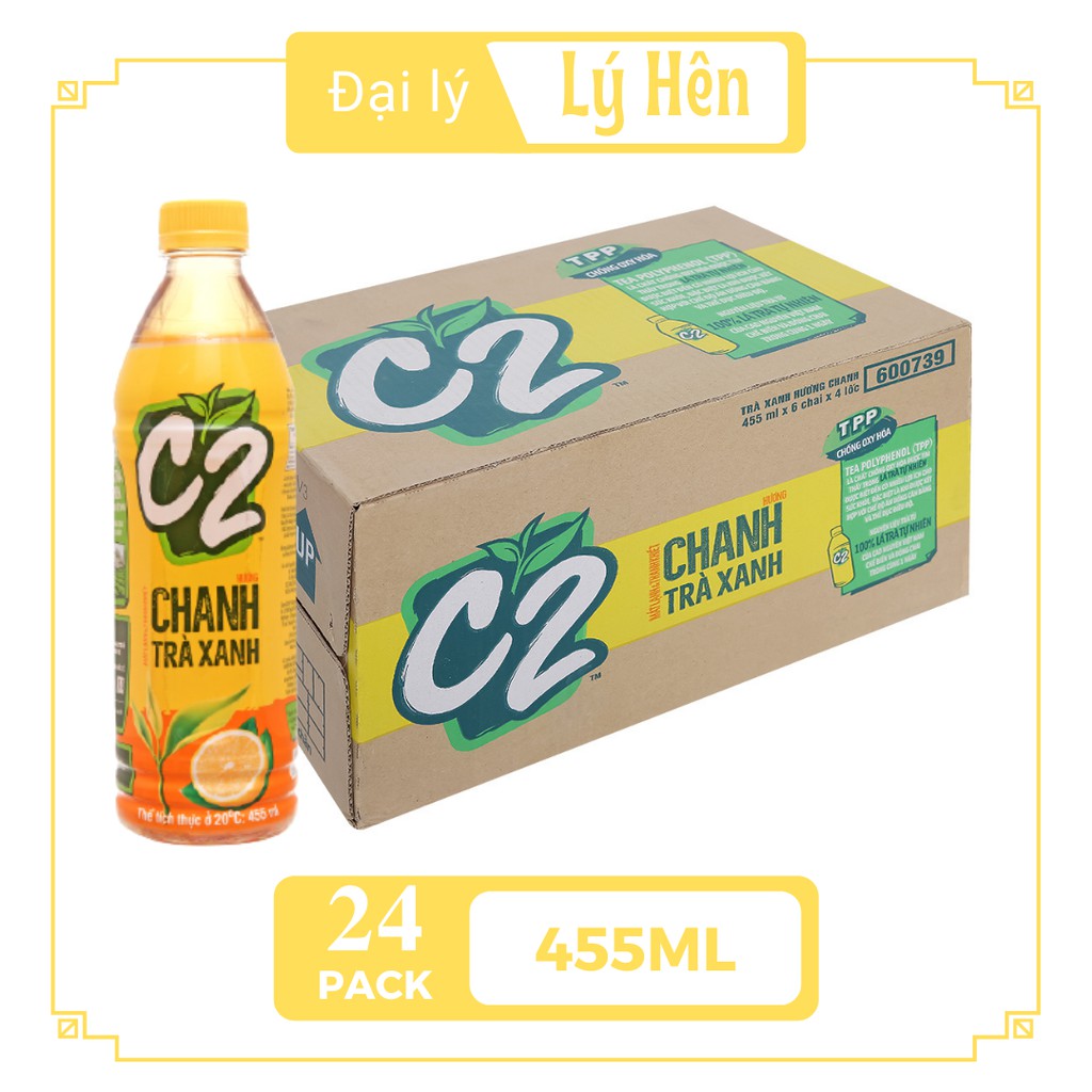 Thùng 24 Chai Trà Xanh C2 Hương Chanh Bao Bì Xuân Chai Nhựa 455ml Date Luôn Mới