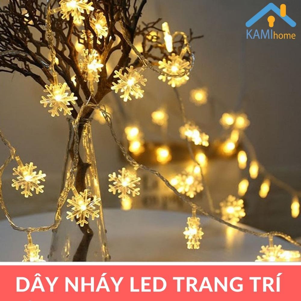 Dây đèn led trang trí cây thông noel tết phòng ngủ loại nháy Hoa tuyết và hình khác dài 4m mã 26004