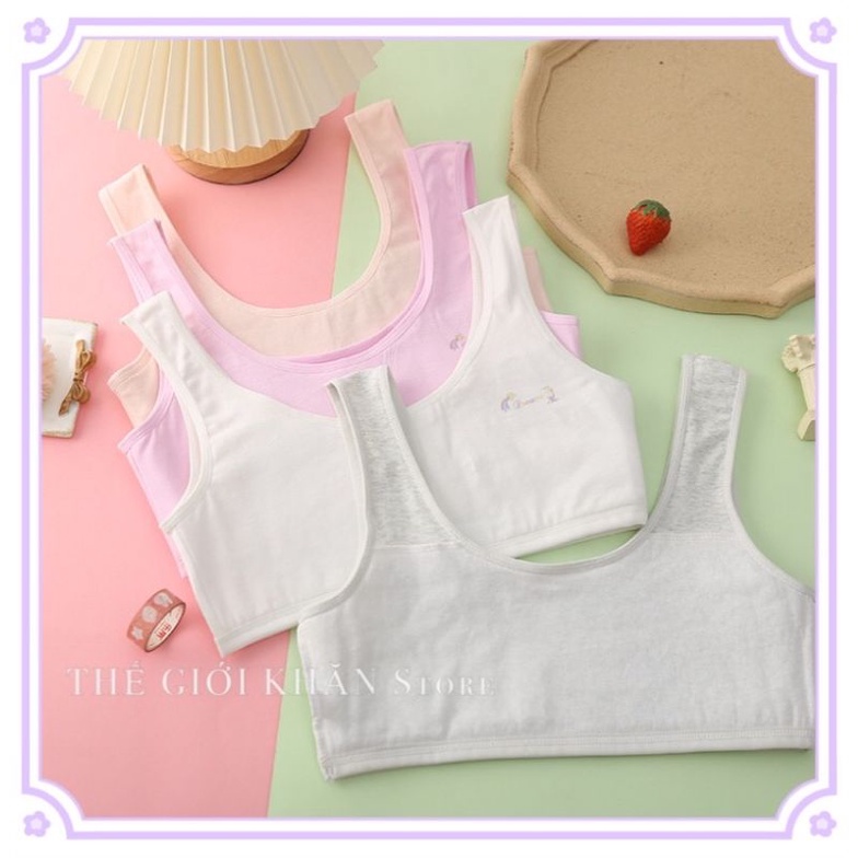 Áo Lá Bé Gái Không Đệm LOẠI ĐẸP COTTON Chất Mát Thấm Mồ Hôi Khô Thoáng - A05 - Áo lá hai quai cho bé gái mới lớn