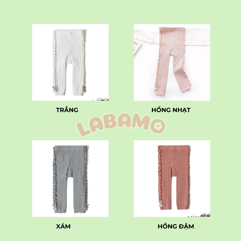 Quần tất legging không bàn cho bé từ 0-3 tuổi có bèo nhún đáng yêu, chất liệu len dày dặn siêu ấm LABAMO