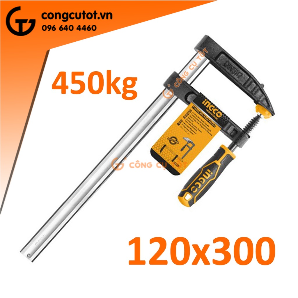 Cảo chữ F 120 x 300 mm lực kẹp 450kg Ingco HFC021201