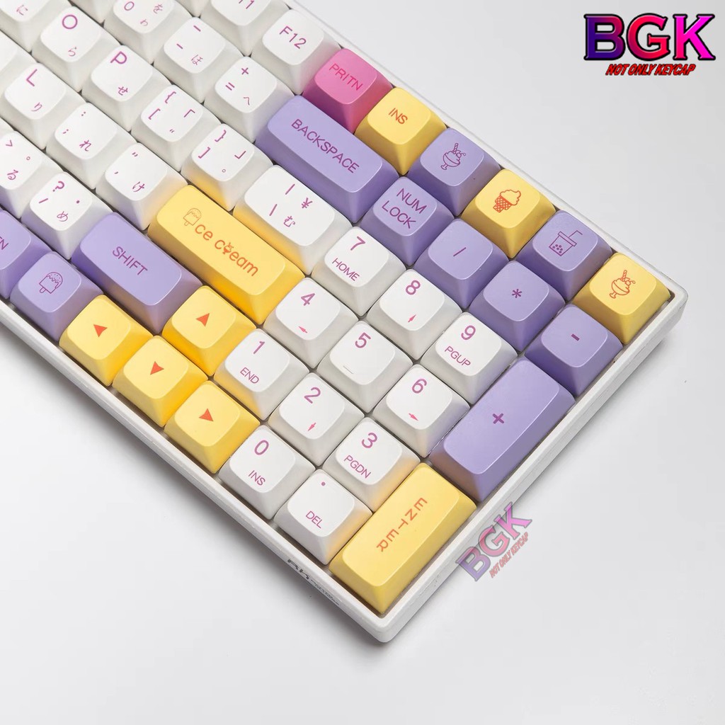 Bộ Keycap XDA PBT ICE CREAM 136 nút in dye-sub xinh xắn dễ thương cân được layout 68,84,98...