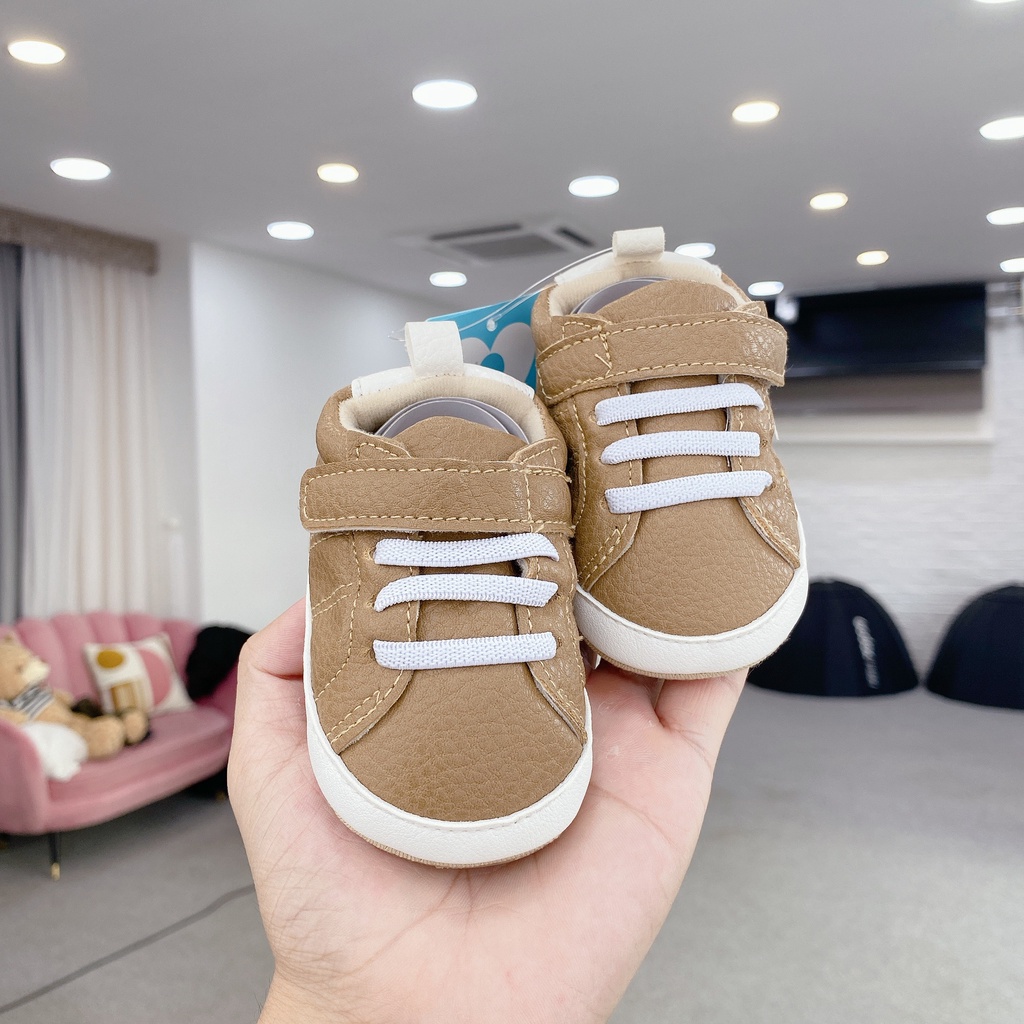 G160 Giày bata da màu nâu, có quai dán dễ mang cho bé mùa Tết của Mama Ơi - Thời trang cho bé