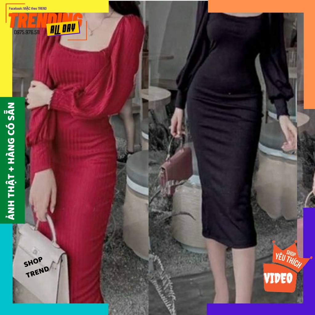 Đầm Body Dài Tay, Tôn Dáng, Mặc là auto xinh. 3 Màu Đỏ, Đen, Hồng. | BigBuy360 - bigbuy360.vn