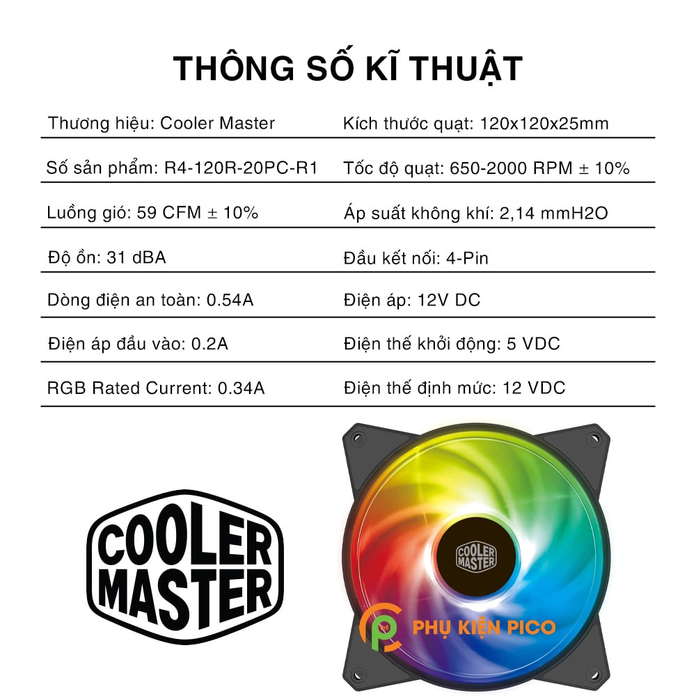 Quạt tản nhiệt case máy tính Cooler Master MasterFan MF120R ARGB Quạt Fan Case 12cm