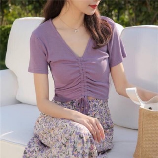 Áo thun nữ cộc tay rút dây giữa chất cottong nhiều màu