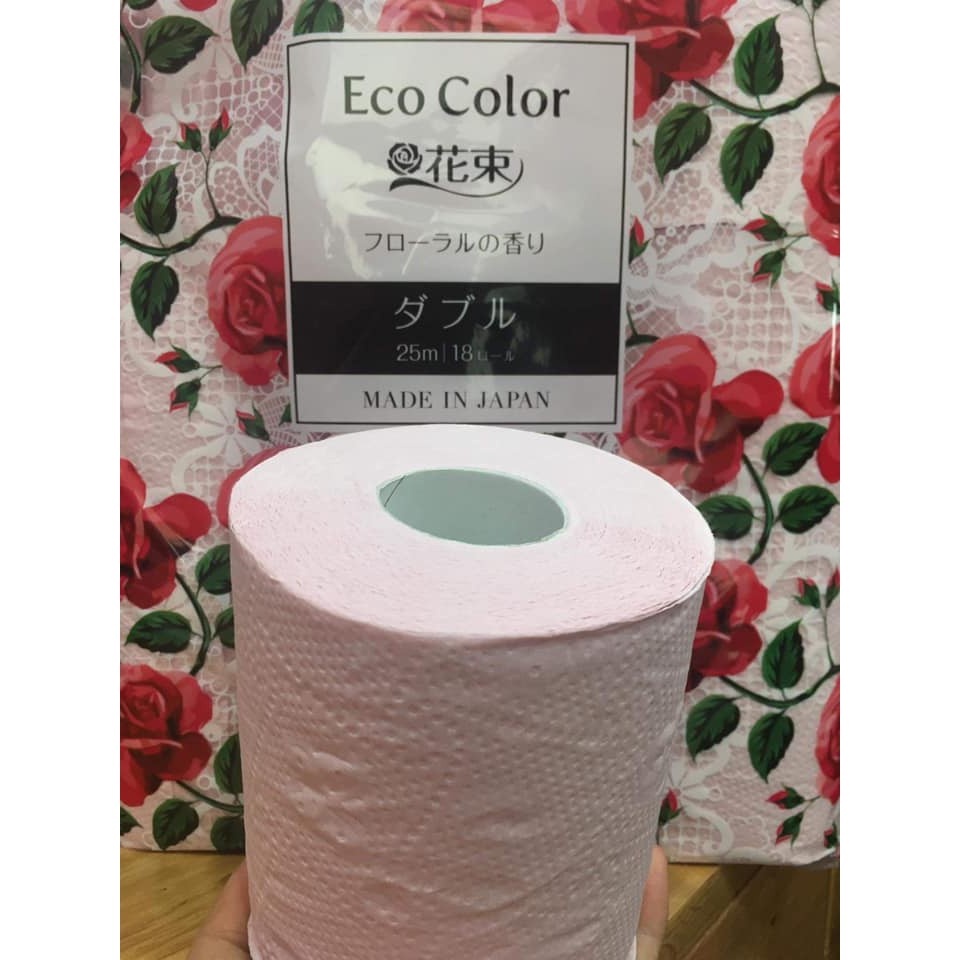 Giấy vệ sinh Eco Color 18 cuộn cho gia đình, giấy vệ sinh cao cấp hương hoa hồng