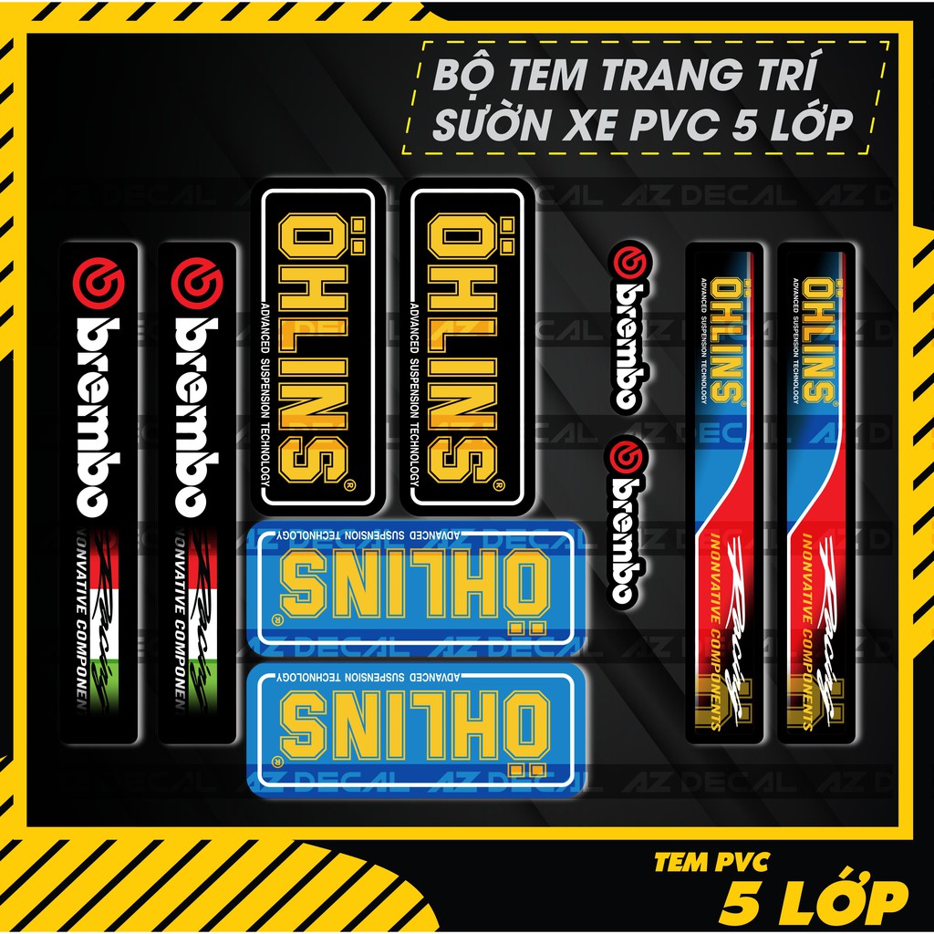 Tem Sườn Phuộc Ohlins 01 Nguyên Bộ Phản Quang &amp; Không Phản Quang Dán Xe | Chất Liệu Chống Nước, Chống Thấm Nước