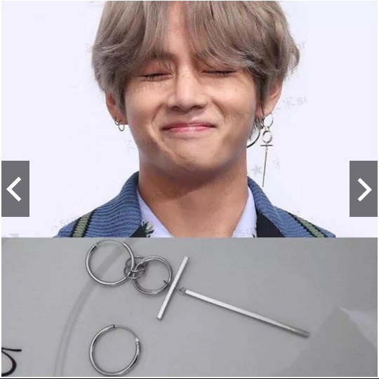 Khuyên tai V BTS thả thanh dài thiết kế thời trang bông tai phong cách Hàn Quốc Unisex