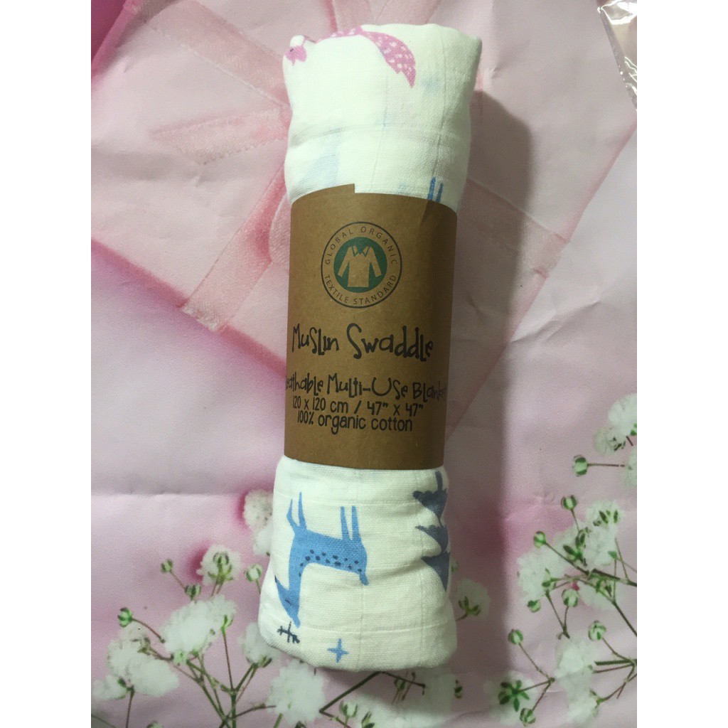 Khăn đa năng cho bé Muslin Swaddles 120x120cm 100% organic cotton