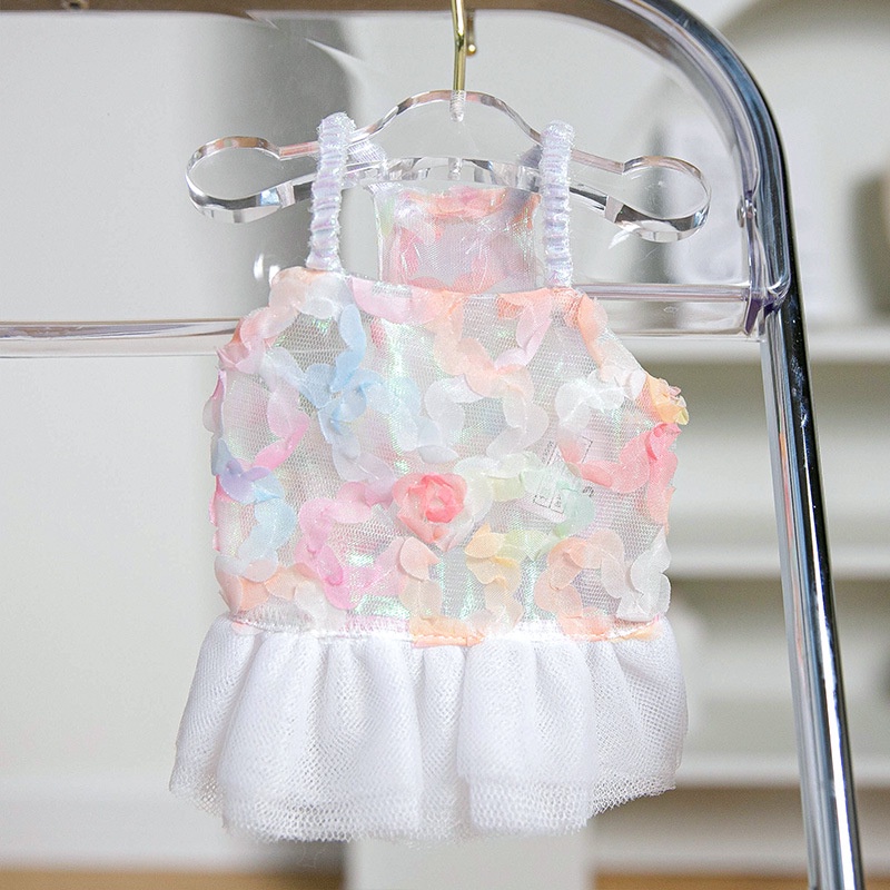 &lt;cutepethome&gt;Đầm Lưới Hai Lớp Thoáng Khí Họa Tiết Hoa Hồng Cầu Vồng Thời Trang Xuân Hè Cho Cún Cưng