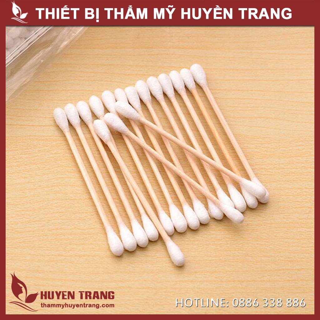 Tăm Bông Tiệt Trùng Cán Gỗ Dùng Nặn Mụn, Ngoáy Tai, Trang Điểm Gói 100 Cái