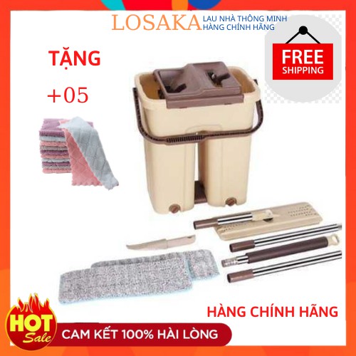 [CHÍNH HÃNG]-Bộ lau nhà lau sàn thông minh LOSAKA Cây lau sàn cán dài đầu xoay 360 độ( THÙNG TO) TẶNG 05 KHĂN LAU BẾP