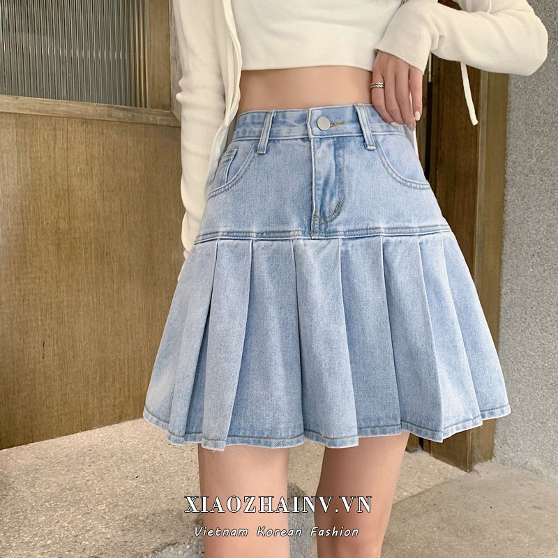 Xiaozhainv Chân Váy Jean Chữ A Lưng Cao Phong Cách Xếp Ly Thời Trang Mùa Hè Năng Động Cho Nữ | BigBuy360 - bigbuy360.vn