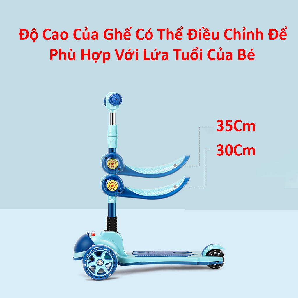 Xe scooter cho bé có phát nhạc, chịu tải 60Kg, 3 bánh to phát sáng vĩnh cửu - Scooter cao cấp Phoenix | BH 12 Tháng