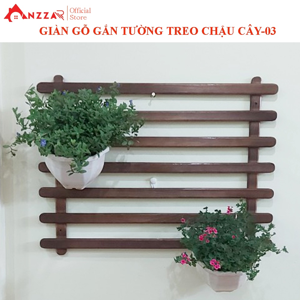 Giàn gỗ treo tường ban công Anzzar nhiều kích thước, gỗ thông nhập khẩu treo chậu hoa, chậu cây decor nội thất  KBC-07