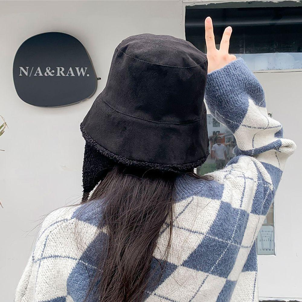 Mũ Bucket Lông Cừu Chống Nắng Màu Trơn Thời Trang Thu Đông VANES1 Cho Cặp Đôi
