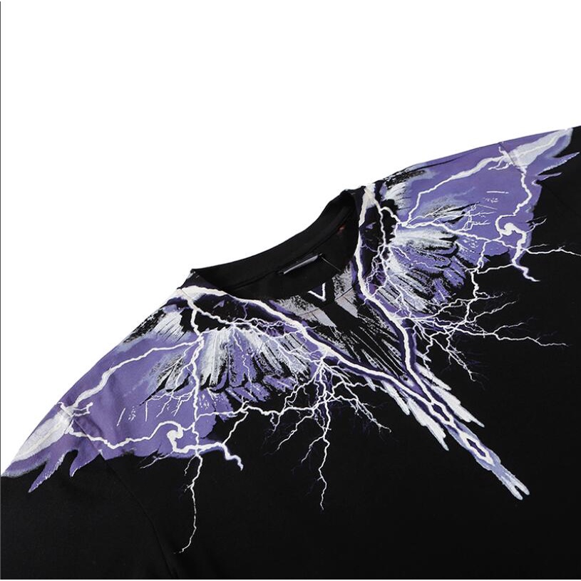 Áo Thun Đen Tay Ngắn In Hình Đôi Cánh Sấm Sét Thời Trang