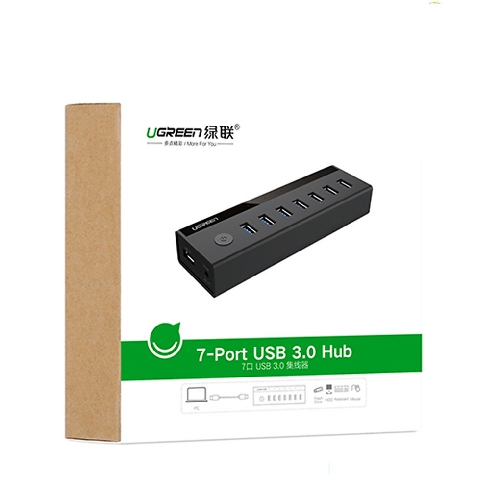 HUB USB 3.0 1 ra 7 Cổng Cao Cấp Có Nguồn 5V 2A Chính Hãng Ugreen 30845 US219