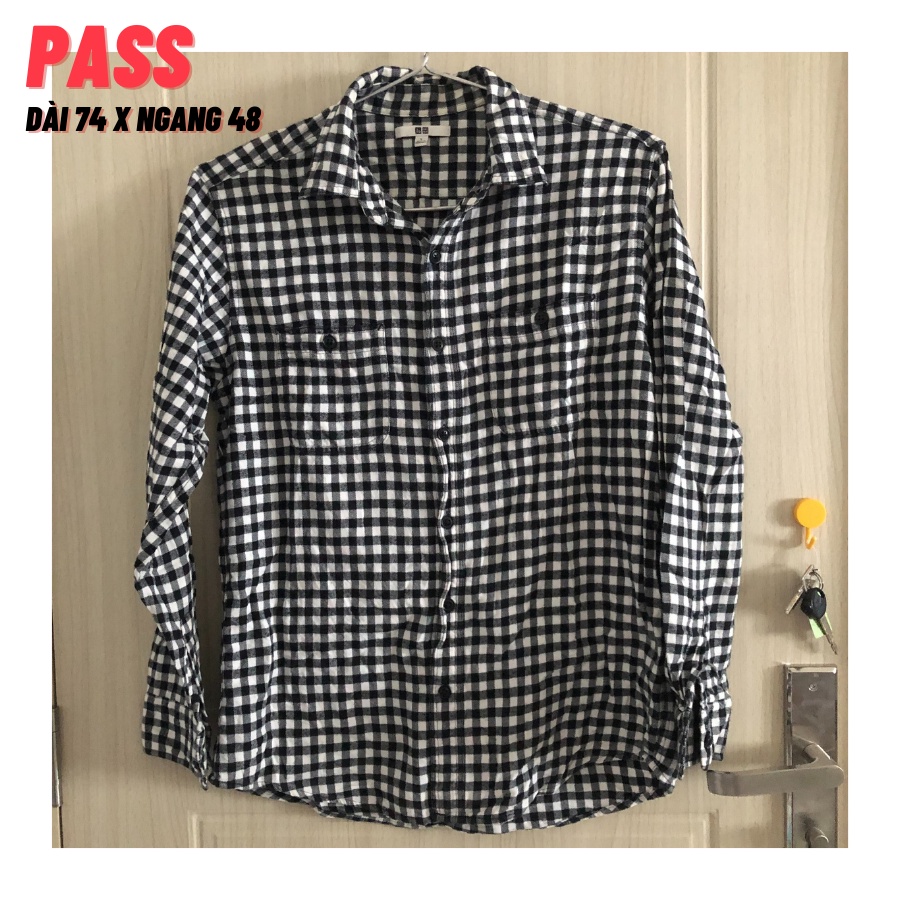 Pass Áo Sơ Mi Denim Sọc Caro Trắng Đen mới 99%
