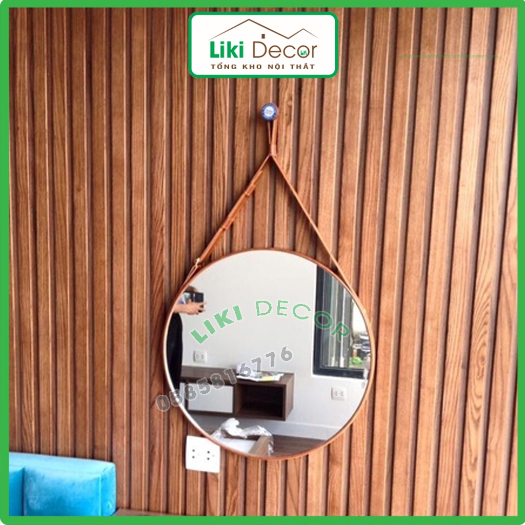 Gương treo tường Gương tròn viền dây da treo trang điểm - 4 MÀU SẮC đẹp để trang trí decor phòng khách phòng ngủ nhà tắm