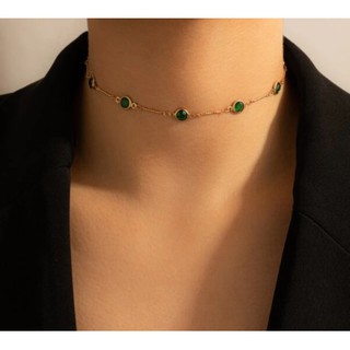 Vòng cổ choker phối hạt pha lê xanh ngọc