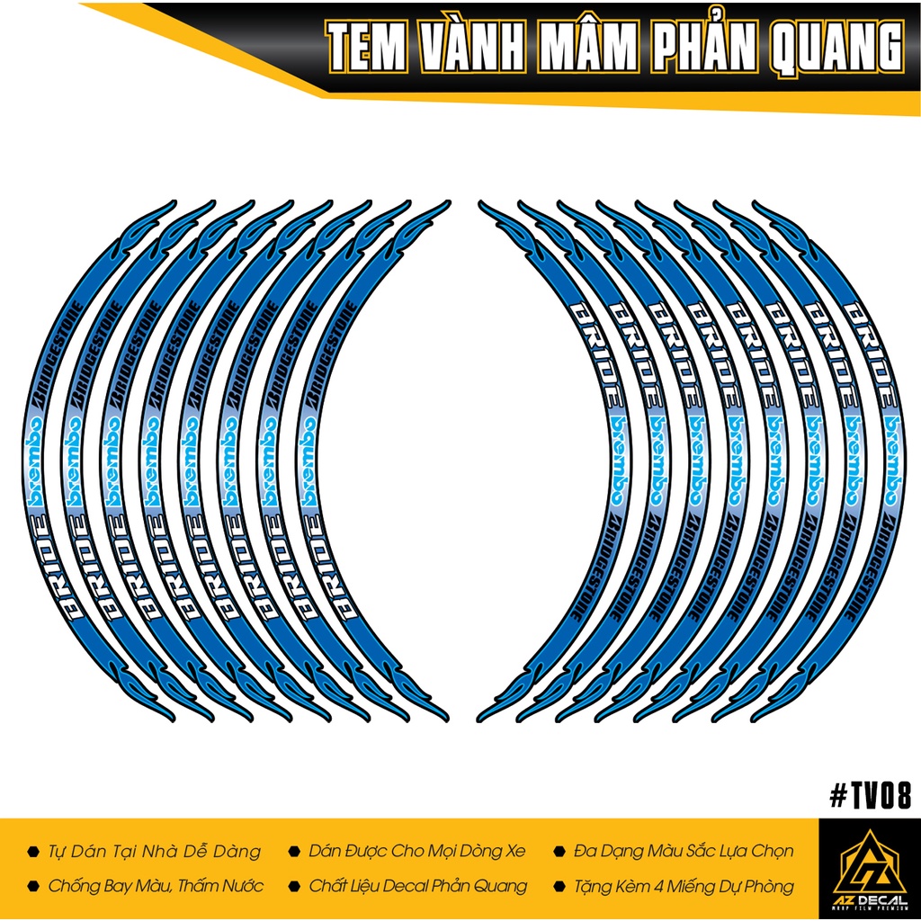 Tem Dán Vành Xe Máy Phản Quang Brembo | TV08 | Decal Dán Mâm Exciter 150 155 Winner V1 150 V3 AB Air Blade SH Sirius...