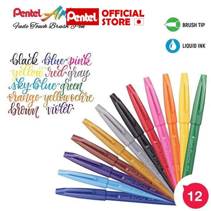 Bút Viết Thư Pháp Brush Sign Pen Pentel - SES15C - 12 Màu Cơ Bản