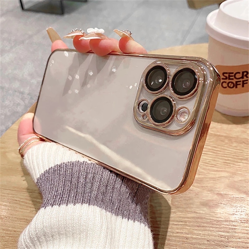 Ốp Điện Thoại Mạ Sang Trọng Với Miếng Dán Bảo Vệ camera Cho IPhone 14 pro max 14 plus 13 pro max 12 pro max
