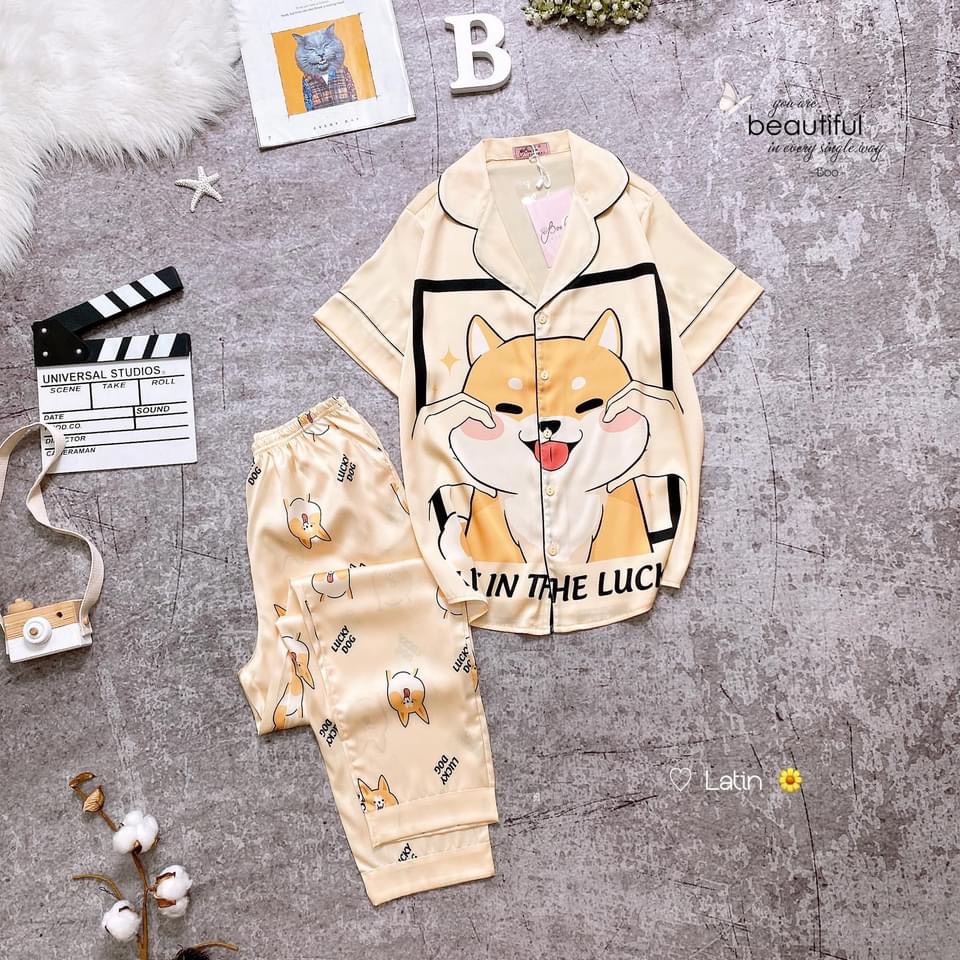 Bộ tay ngắn quần dài satin bèo boo