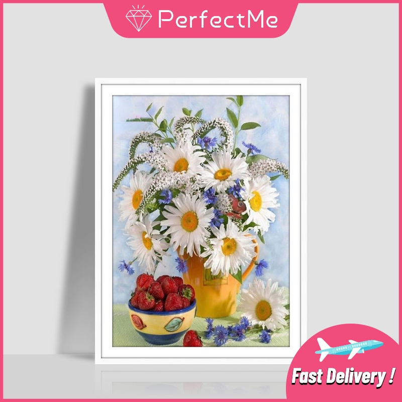 Bộ tranh đính đá 5D họa tiết hoa dâu tây độc đáo kích thước 30x40cm DIY dùng trang trí