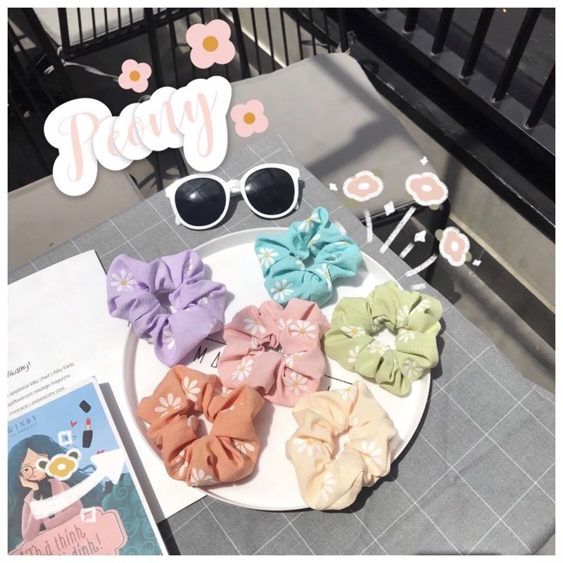 [RẺ VÔ ĐỊCH] Cột tóc scrunchies hoa cúc vải thun gân