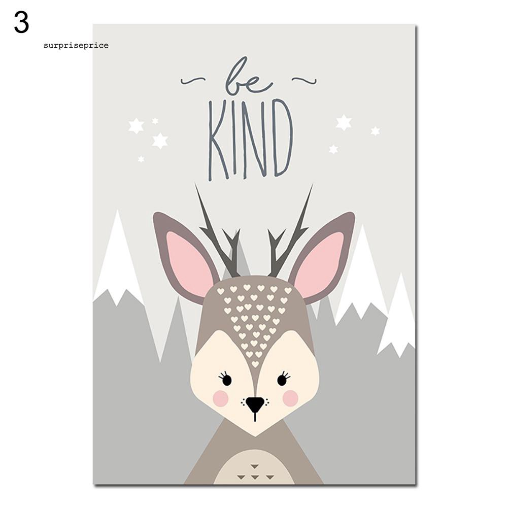 Tranh treo tường trang trí không khung bằng vải canvas họa tiết hoạt hình chú cáo/chim cú/hươu đáng yêu