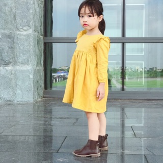 Xả Váy linen cho bé gái màu vàng
