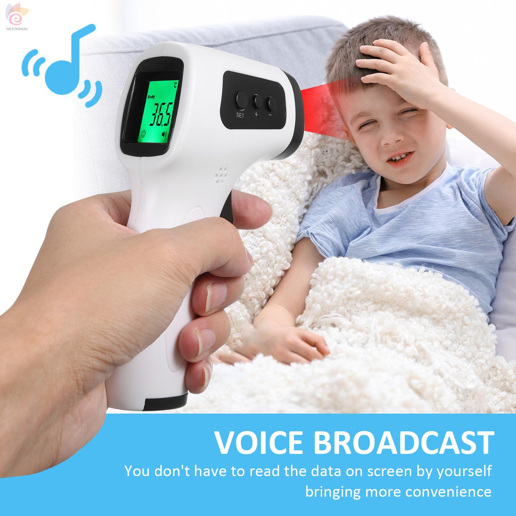 ET Non-contact Infrared Thermometer Forehead Temperature Measurement Voice Broadcast LCD Three Colors Backlight Digital Display ℃/℉ Accuracy ±0.2℃ Handheld Thermometric Indicator