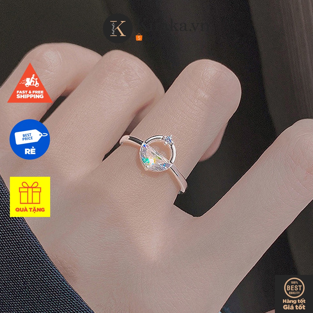 (058) Nhẫn Đeo Tay Mặt Tròn Đơn Giản Đính Pha Lê Lấp Lánh ✨