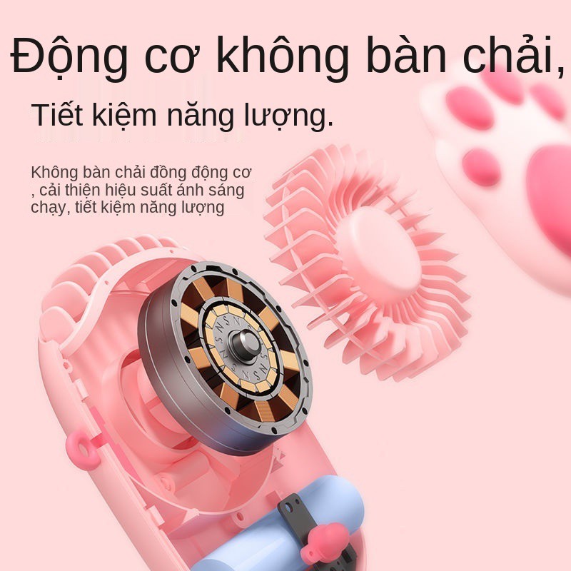 cô gái dễ thương vuốt mèo Quạt usb treo cổ máy tính để bàn cầm tay mini của học sinh- giữ im lặng và gió mạnh