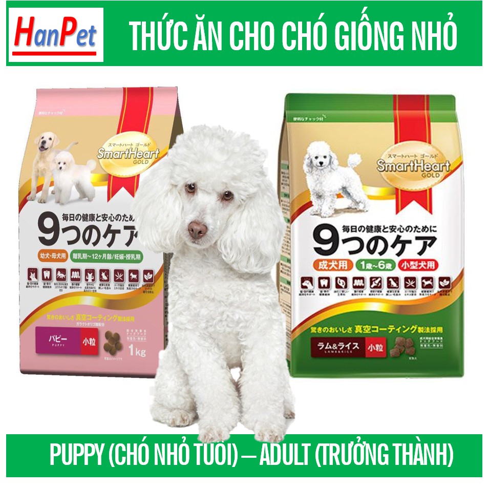 Gói 1kg Thức ăn cho chó cỡ nhỏ Smartheart Gold Adult &Puppy 1kg (hanpet 216) chó poodle phốc sóc...