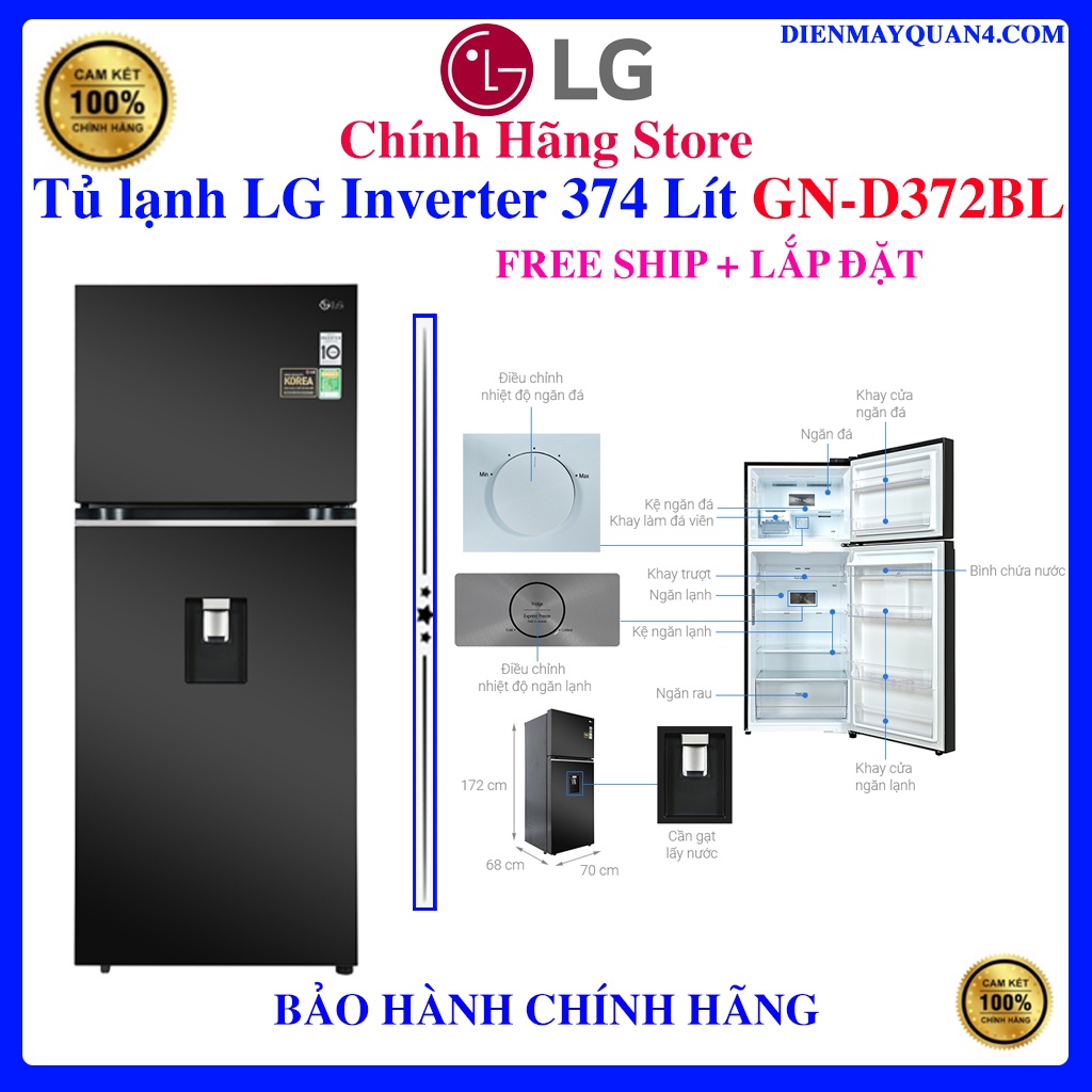 Tủ lạnh LG Inverter 374 Lít GN-D372BL