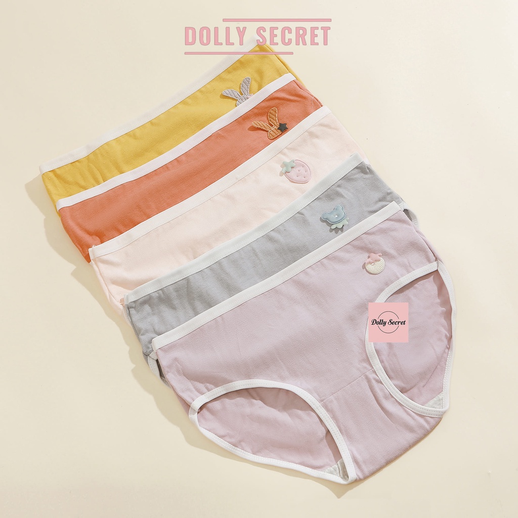 Quần lót nữ cotton Y Tế Kháng Khuẩn Đính Logo Màu Pastel Đáng Yêu Học Sinh DOLLY SECRET QL036