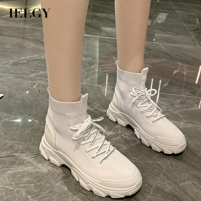 Giày bốt Martin IELGY vải dệt co giãn thoáng khí đế dày buộc dây thời trang cho nữ