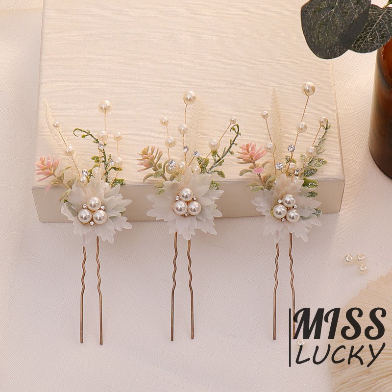 Set 3 trâm cài tóc hình bông hoa đính ngọc trai cho cô dâu