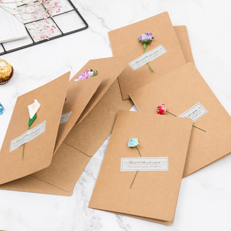 Thiệp giấy kraft giấy hoa khô chúc mừng lễ hội, ngày nhà giáo, tặng người thân 16*11 cm