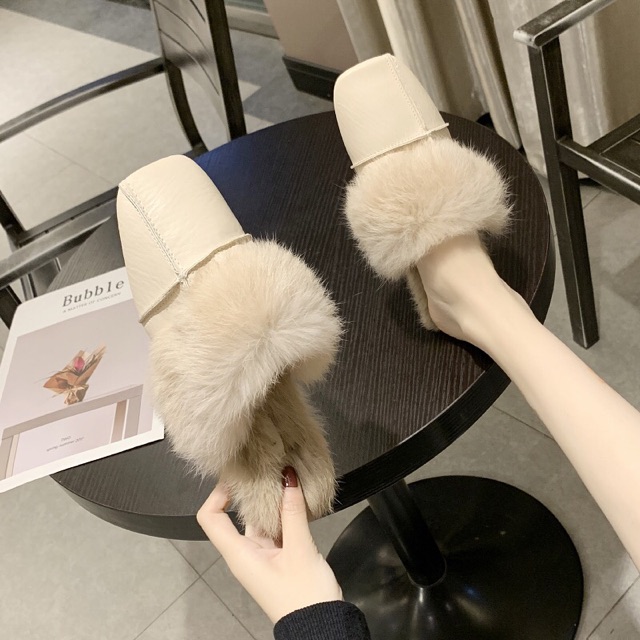 Sục lông Ulzzang mũi vuông da mềm đế bệt cho nữ