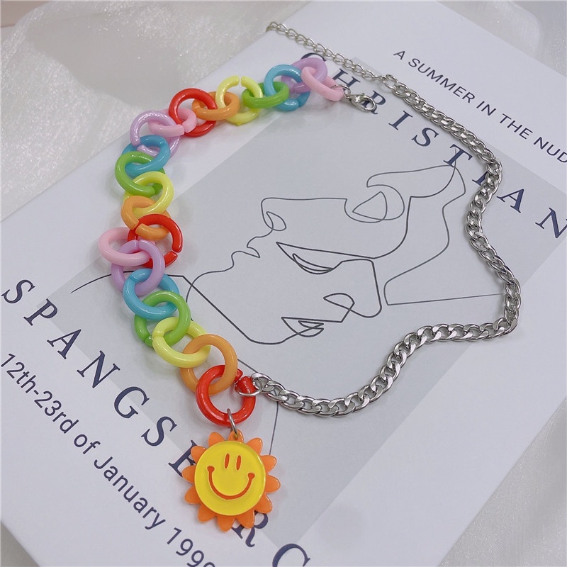 Vòng cổ mặt hoa hướng dương nhiều màu phong cách Harajuku Hàn Quốc dễ thương
