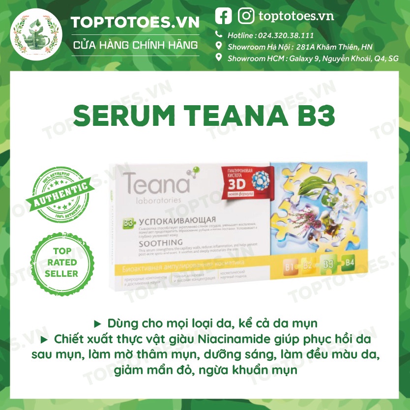 Serum Teana B3 giảm viêm, đỏ, mờ thâm, sẹo mụn, dưỡng sáng đều màu da