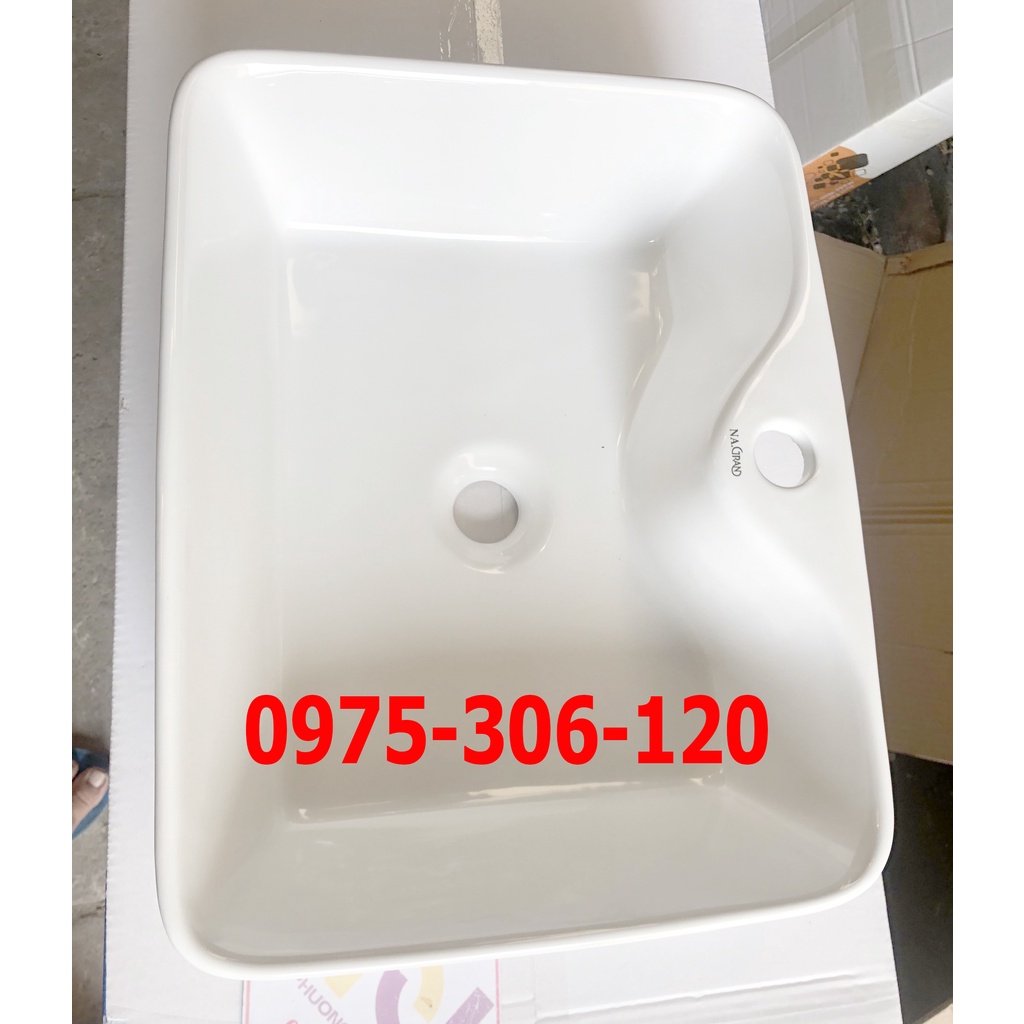 Chậu rửa mặt lavabo Đặt Bàn Đá 8816NA thương hiệu NA.GRAND, men NANO trắng sáng chống ố chống bám bẩn lavabo vuôngtrắng