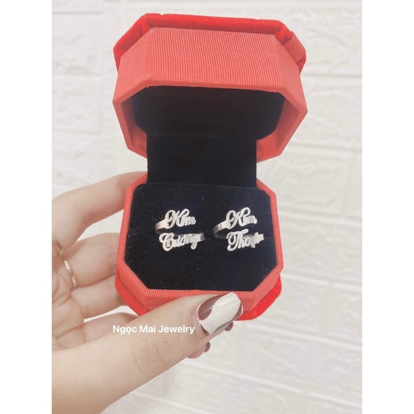 Nhẫn bạc làm tên theo yêu cầu Ngọc Mai Jewelry đeo đôi đeo nhóm Bạc chuẩn gia công thủ công
