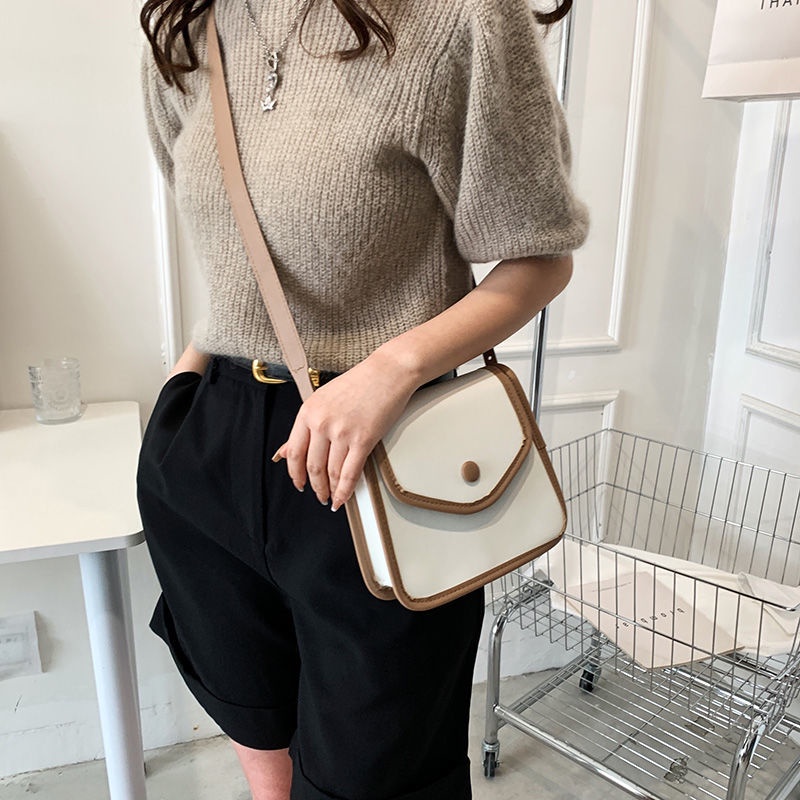 Túi Đeo Chéo Hình Vuông Nhỏ Màu Tương Phản Phong Cách Phương Tây Dễ Phối Đồ Thời Trang Cho Nữ Điện Thoại