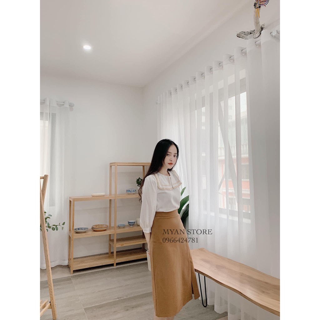 Áo trắng cổ bèo ren